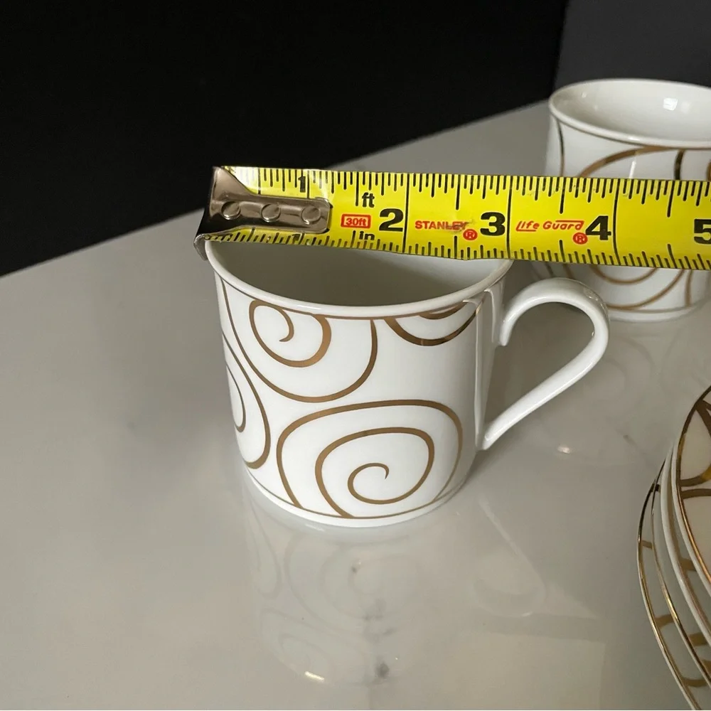 SET of 4 Gold Swirl Cup & Saucers by Pier 1
